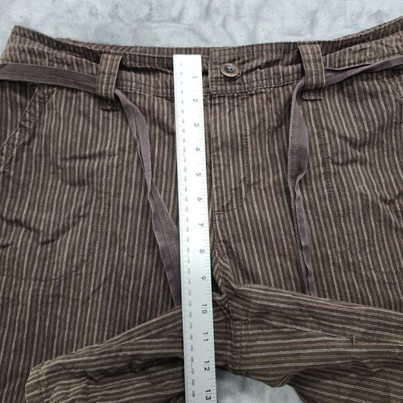 Jeanstar Shorts Womens 12 Brown Striped Tie Waist Roll Tab Hem Casual Preppy - Picture 8 of 11